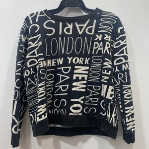 Black and White Crop Sweatshirt with City Names all over from Forever 21 Size L